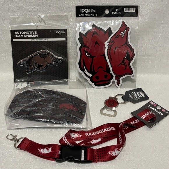 Other - Arkansas Razorbacks Fan Lot – Lanyard, Keychain, Car Magnets, Emblem, Face Mask